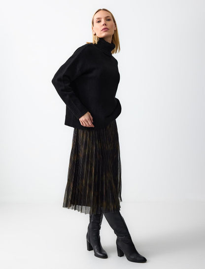 Relaxed Fit Regular Waist Tulle Detailed Knitted Midi Skirt