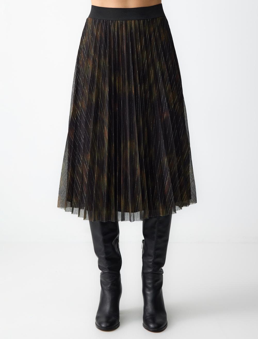 Relaxed Fit Regular Waist Tulle Detailed Knitted Midi Skirt