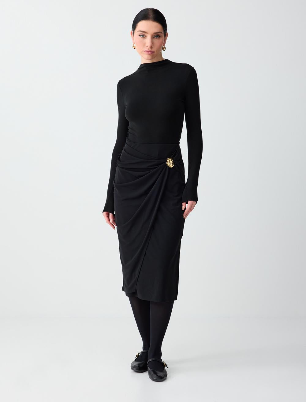 High Waist Midi Skirt - Black