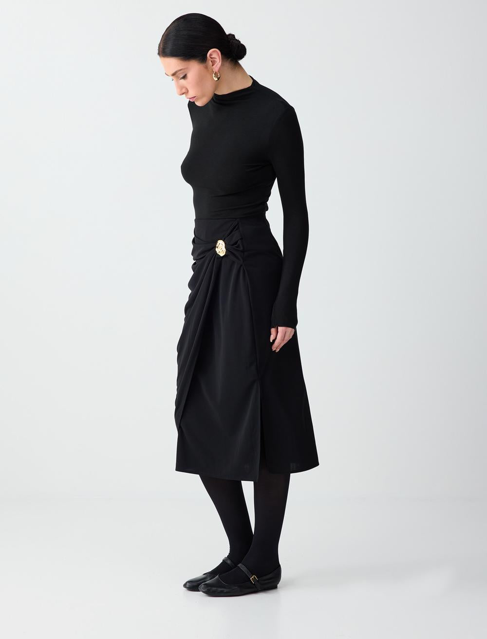 High Waist Midi Skirt - Black