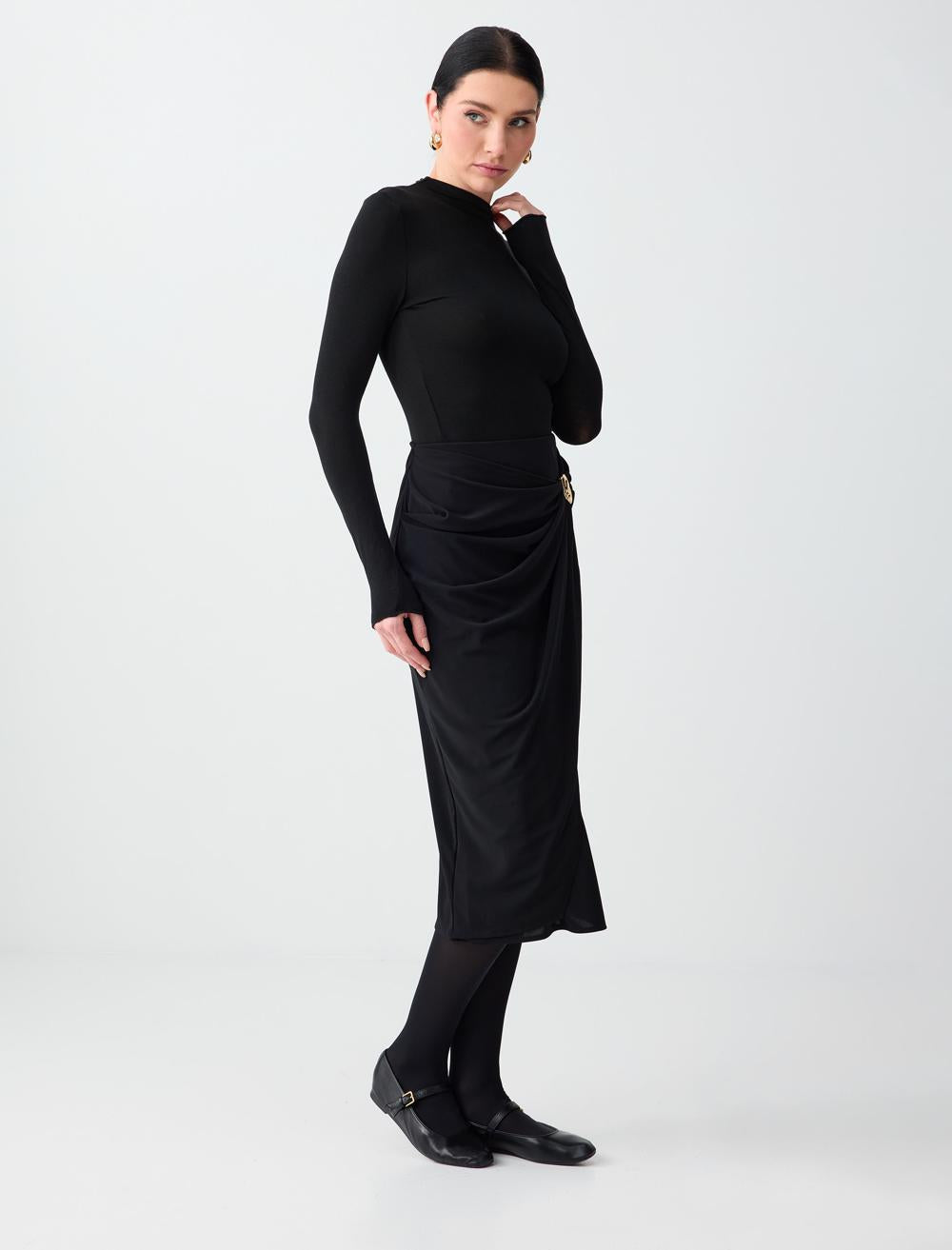High Waist Midi Skirt - Black
