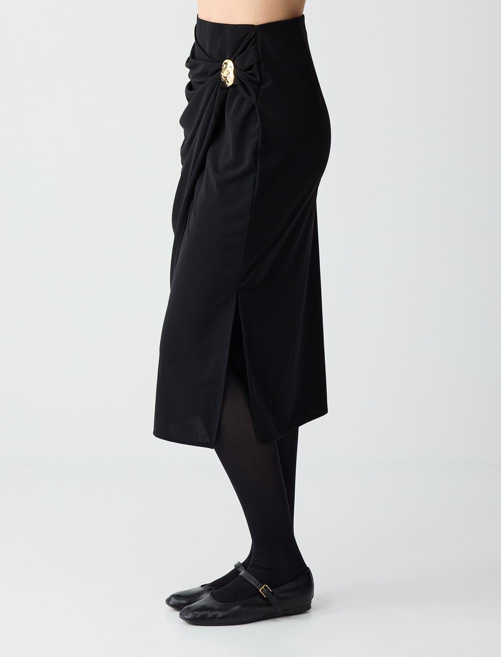 High Waist Midi Skirt - Black