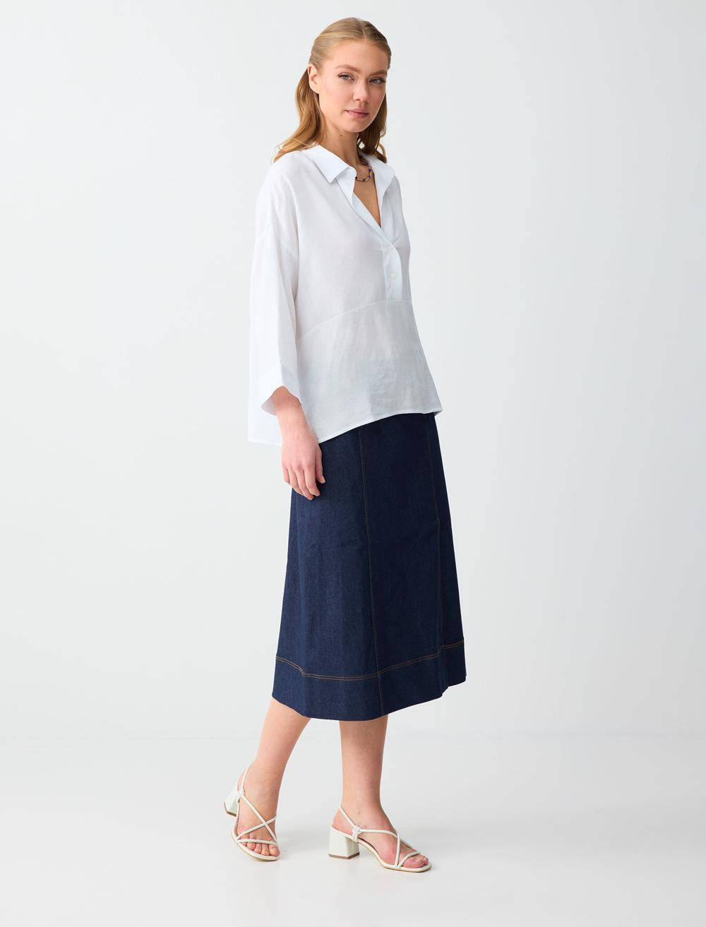 Relaxed Fit Midi Skirt Denim - Koyu İndi̇go Mavi̇