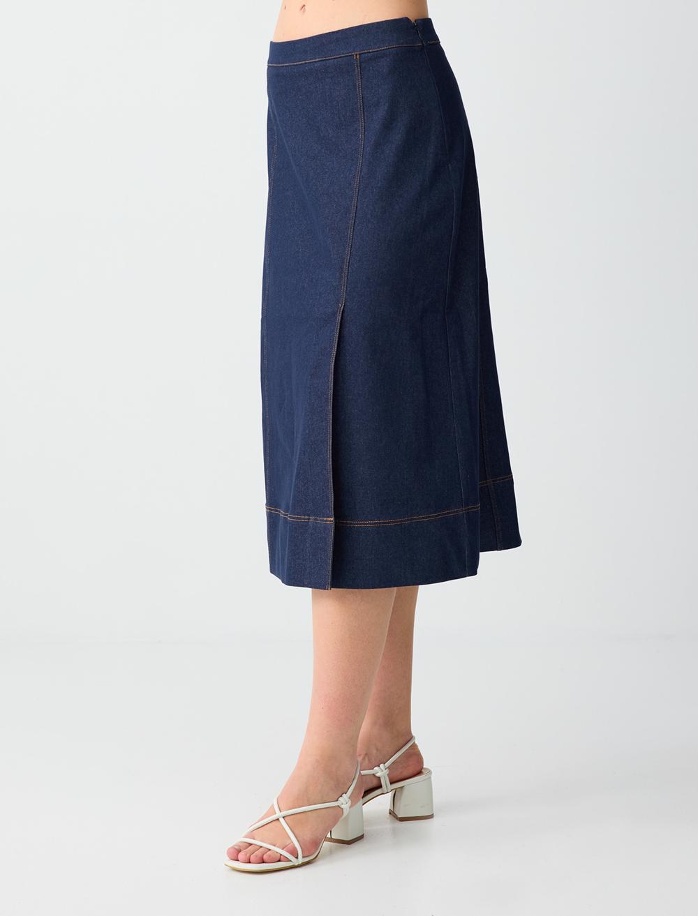 Relaxed Fit Midi Skirt Denim - Koyu İndi̇go Mavi̇