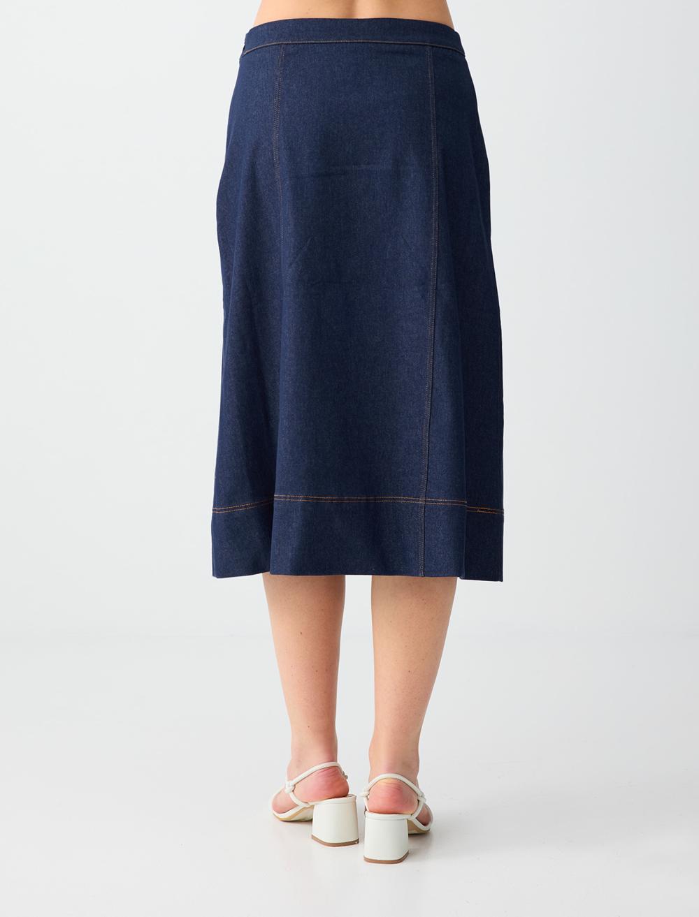Relaxed Fit Midi Skirt Denim - Koyu İndi̇go Mavi̇