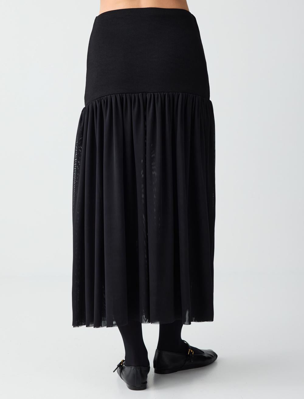 Waist Straight Cut Midi Skirt - Black