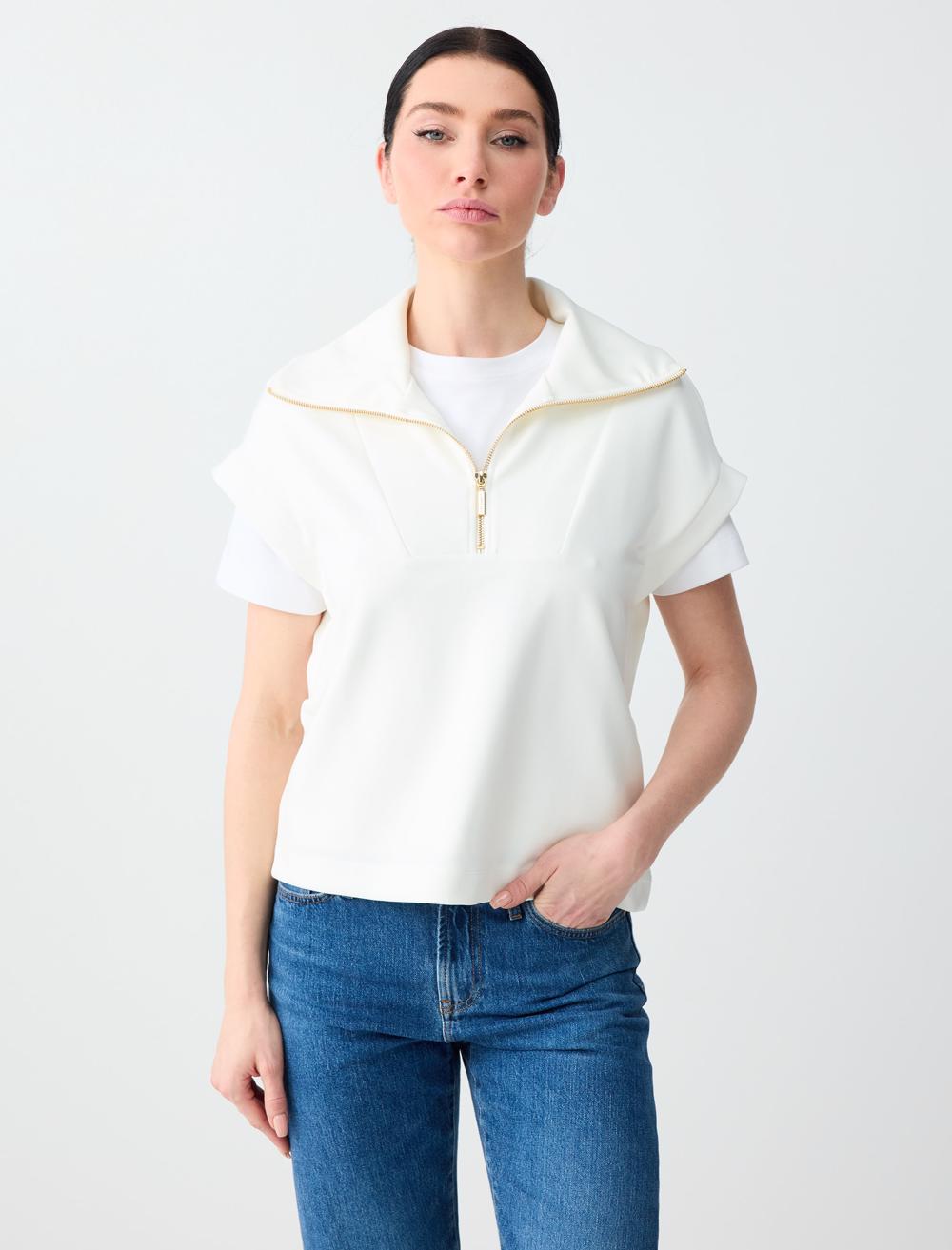 Ss Zippered Sweatshirt - White