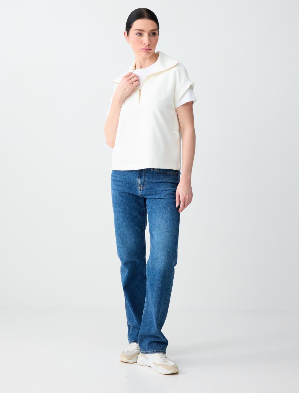 Ss Zippered Sweatshirt - White