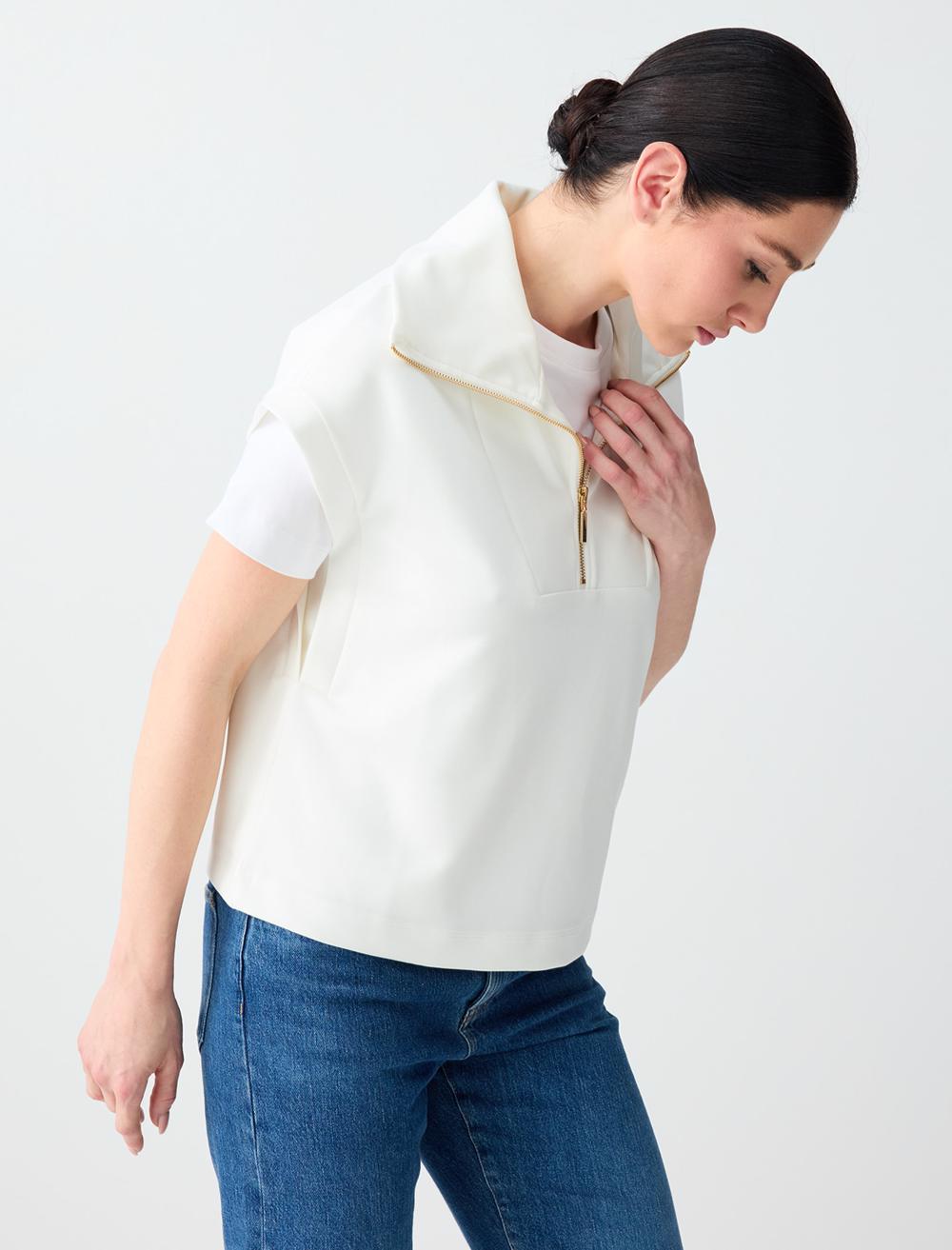 Ss Zippered Sweatshirt - White