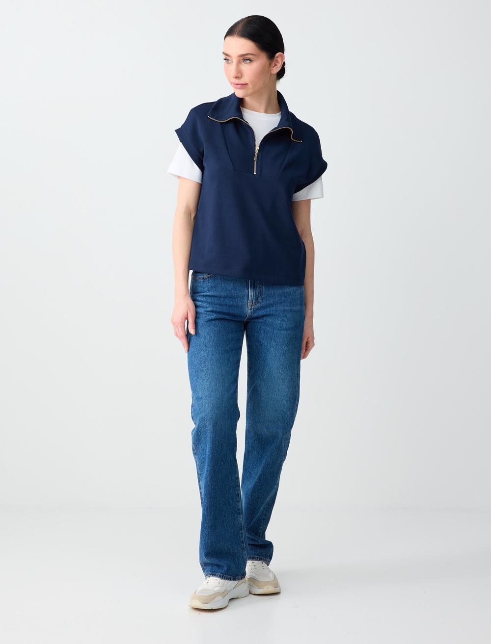 Ss Zippered Sweatshirt - Dark Blue
