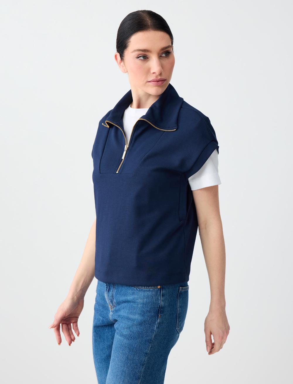 Ss Zippered Sweatshirt - Dark Blue