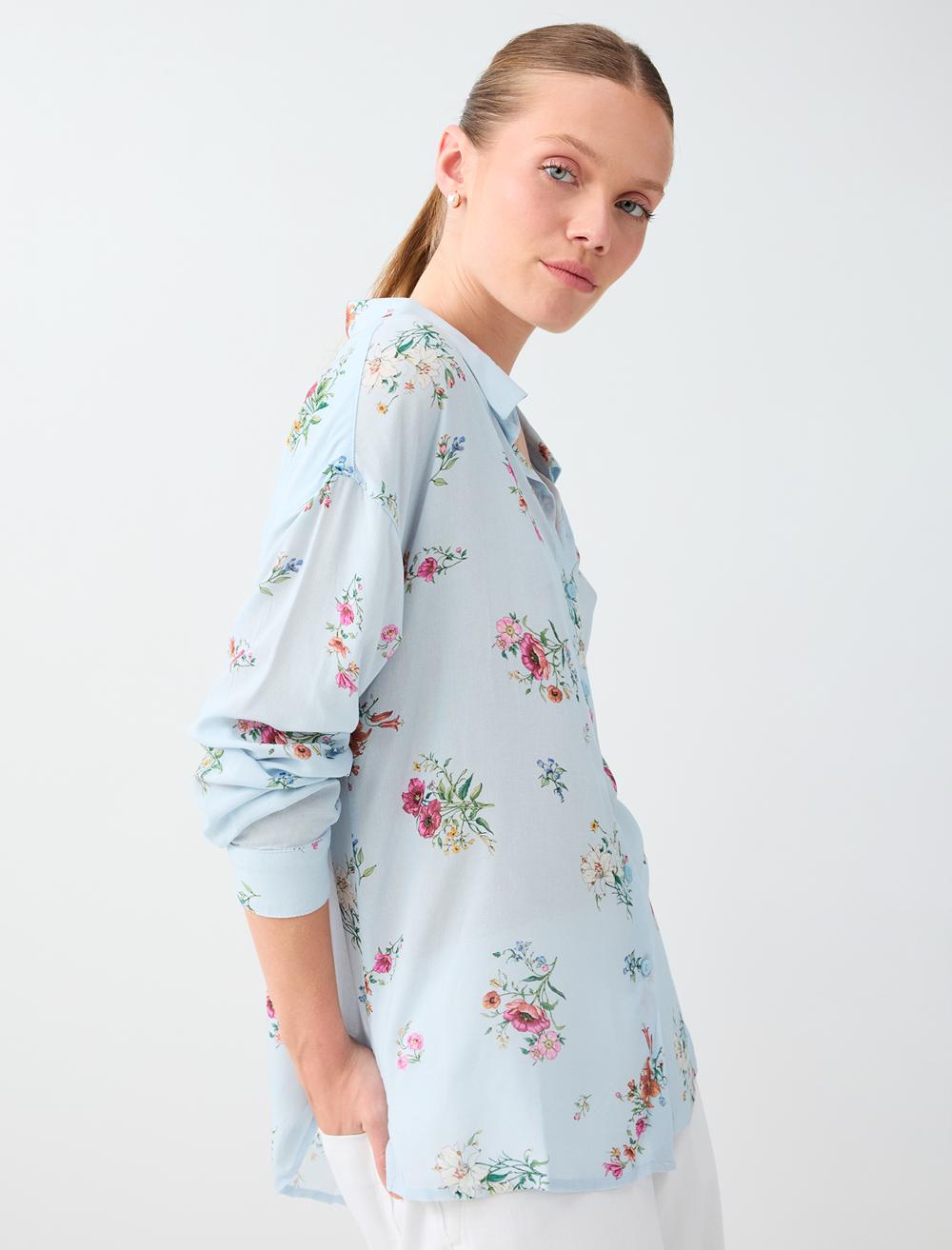 Normal Fit Shirt Collar Long Sleeve Shirt - Light Blue - 6SW087805420
