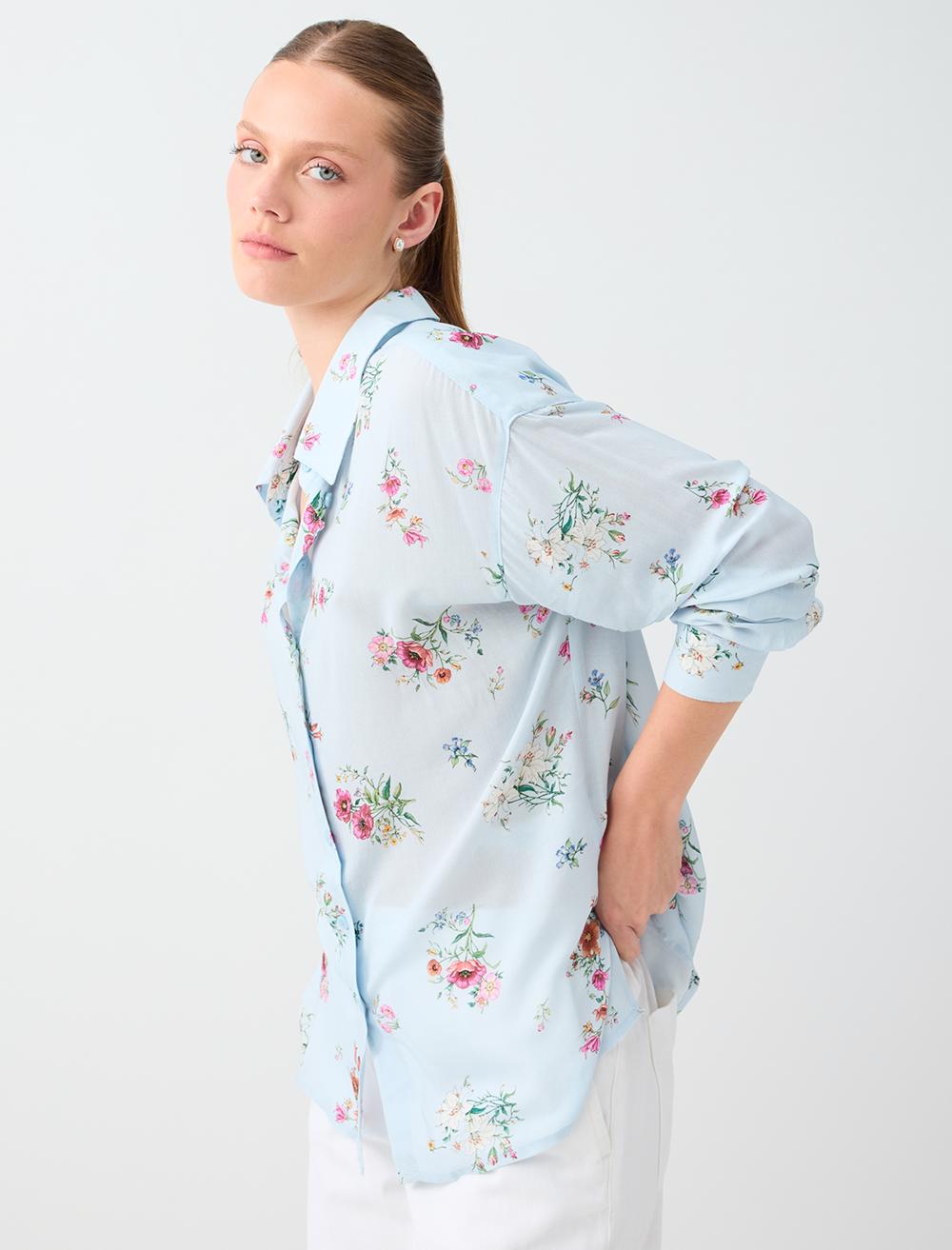 Normal Fit Shirt Collar Long Sleeve Shirt - Light Blue - 6SW087805420