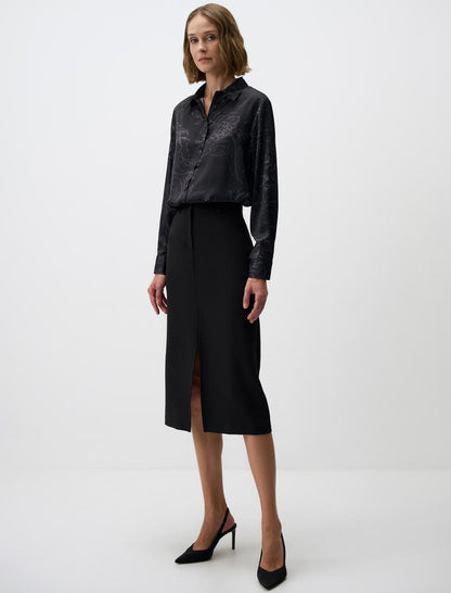Floral Patterned Long Sleeve Satin Shirt