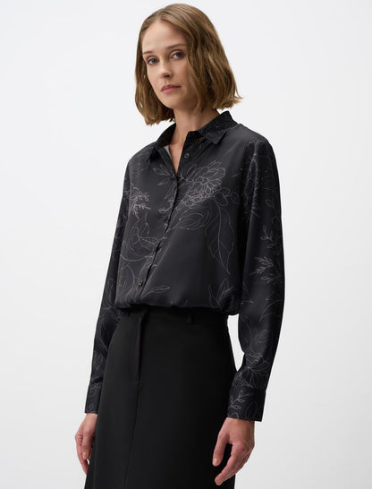Floral Patterned Long Sleeve Satin Shirt