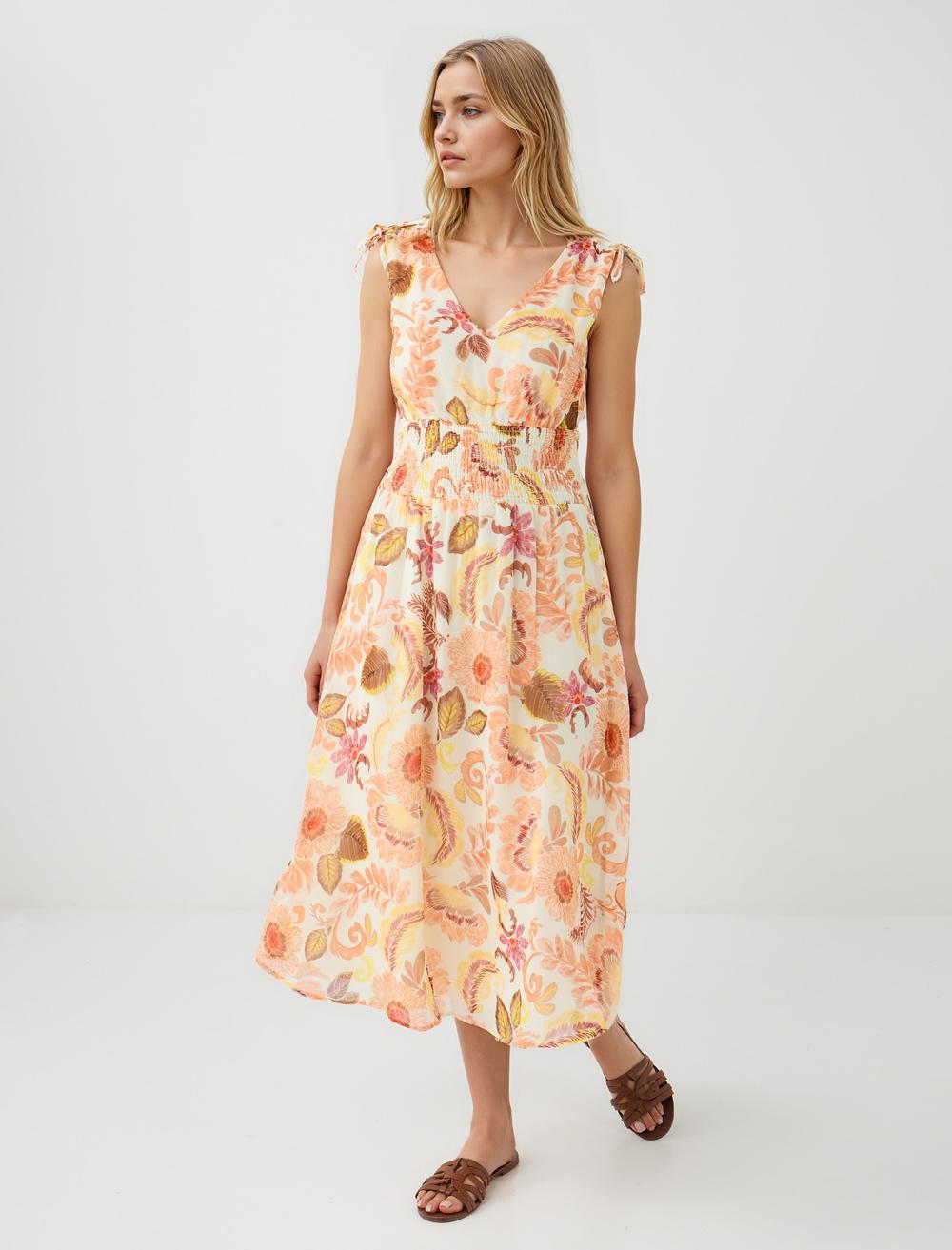 V-Neck Sleeveless-Sleeve Dress - Yellow - 5SW064253203