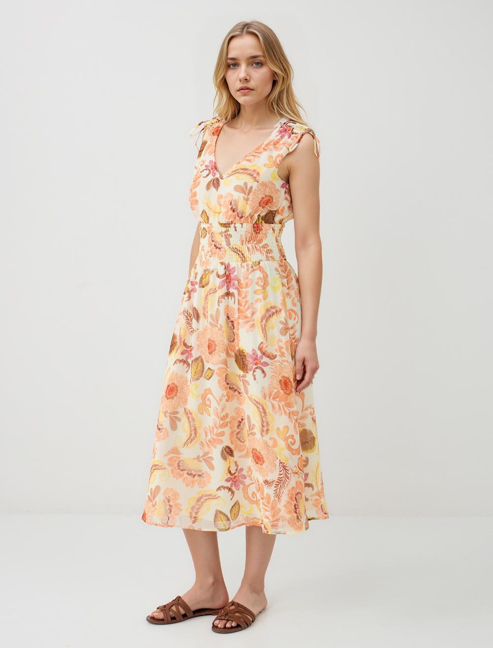 V-Neck Sleeveless-Sleeve Dress - Yellow - 5SW064253203
