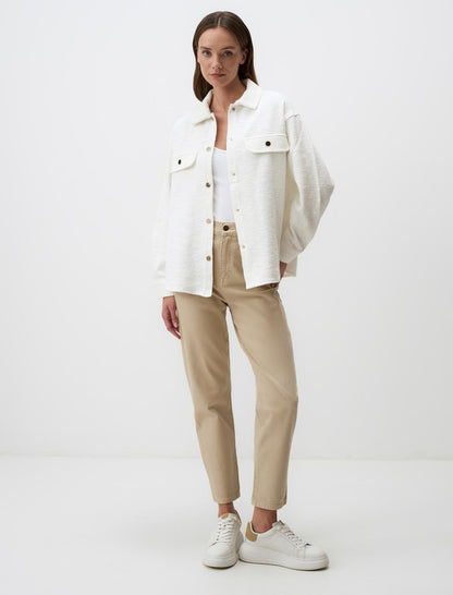 Knitted Long Shirt Jacket with Snap Detail