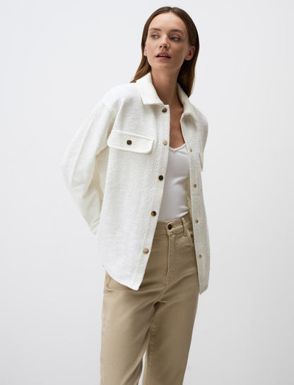 Knitted Long Shirt Jacket with Snap Detail