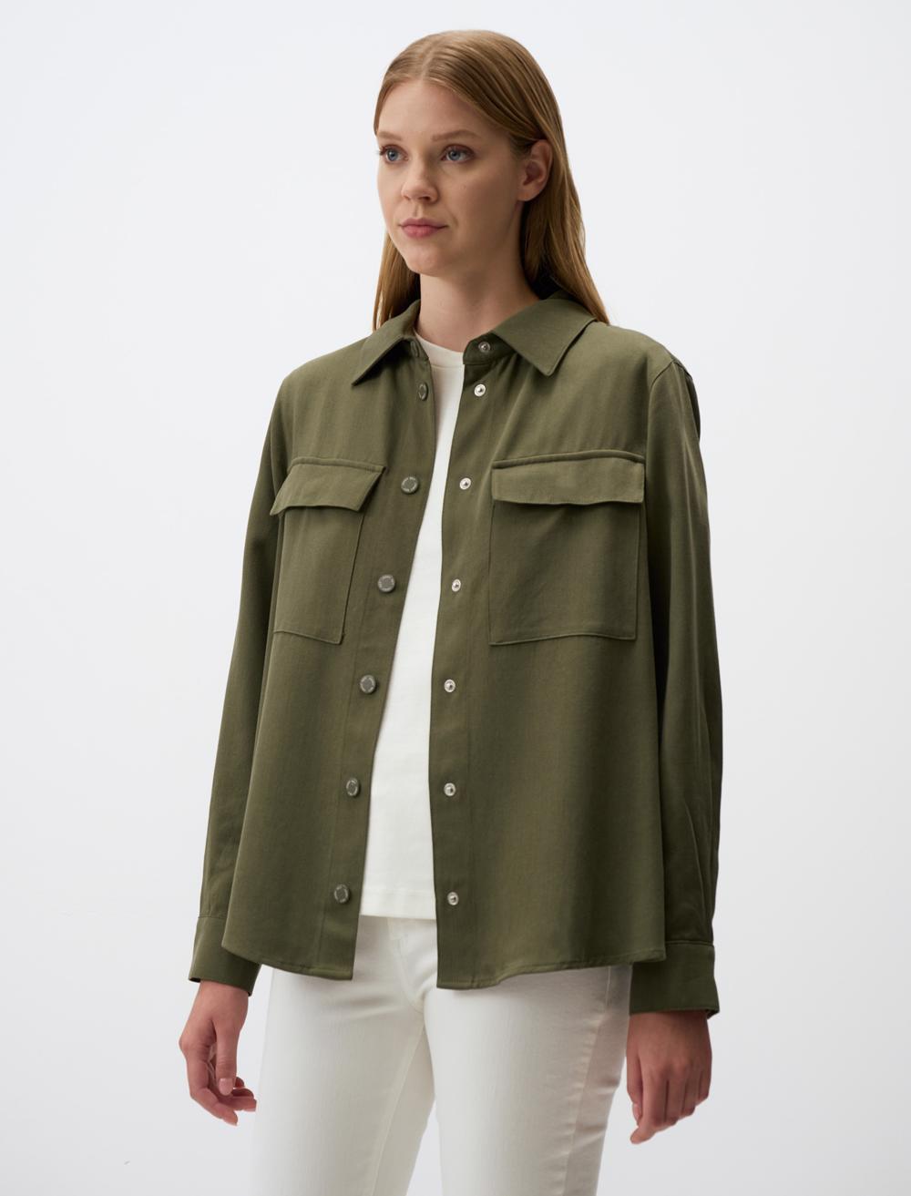 Straight Cut Shirt Jacket with Pocket Detail