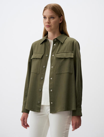 Straight Cut Shirt Jacket with Pocket Detail
