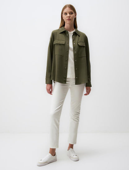 Straight Cut Shirt Jacket with Pocket Detail