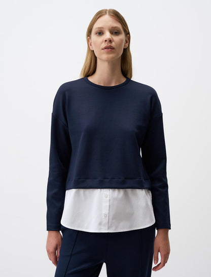 Crew Neck Sweatshirt with Shirt Detail