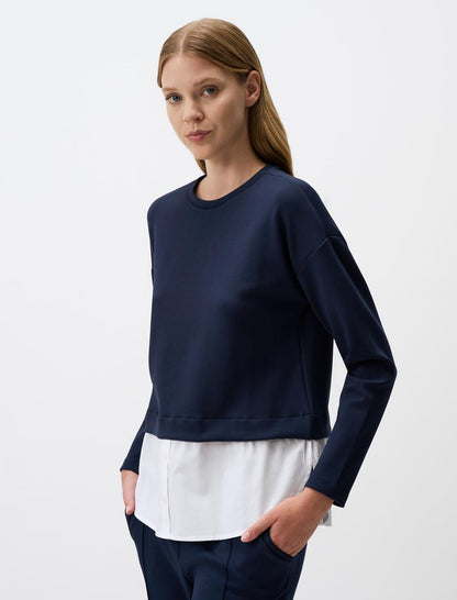 Crew Neck Sweatshirt with Shirt Detail