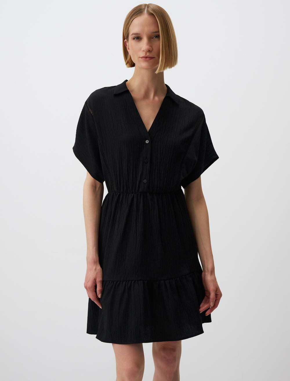 Loose Fit Shirt Collar Short-Sleeve Dress - 24SE150004