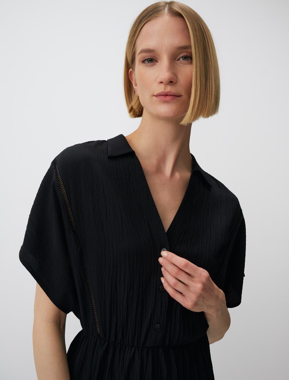 Loose Fit Shirt Collar Short-Sleeve Dress - 24SE150004