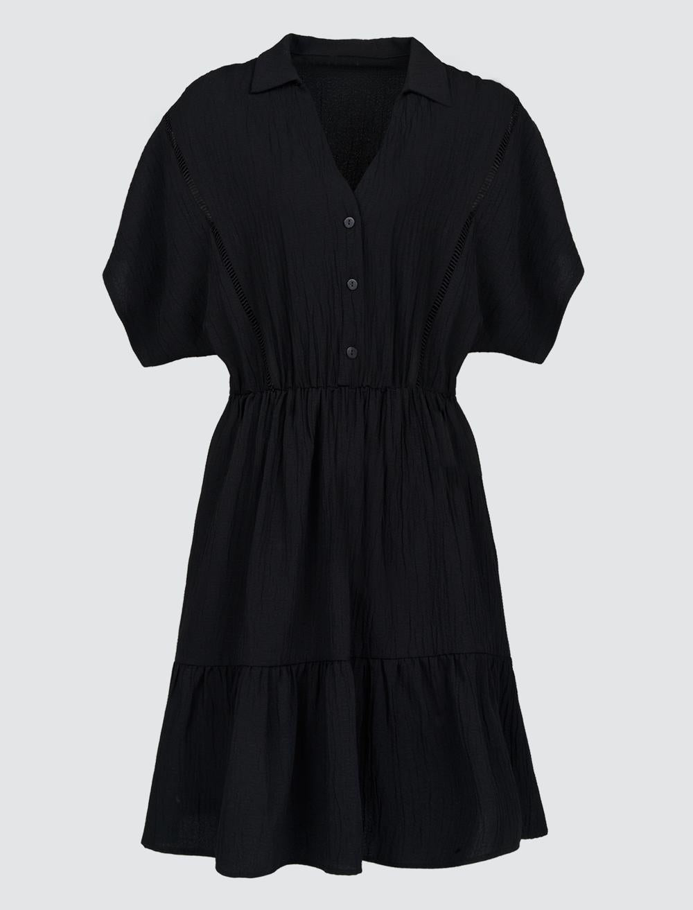Loose Fit Shirt Collar Short-Sleeve Dress - 24SE150004