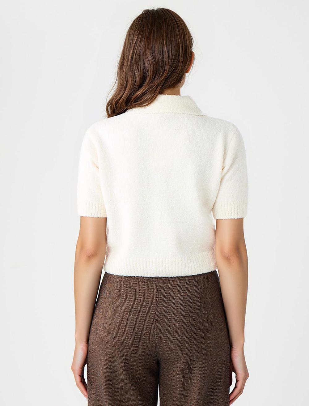 Shirt Collar Short-Sleeve Cardigan - 5WW104604