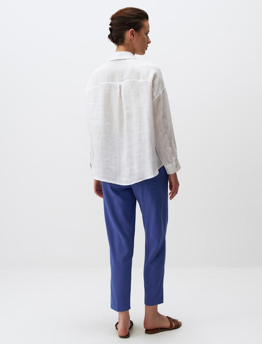 Oversized Long Sleeve Linen Shirt with Pockets