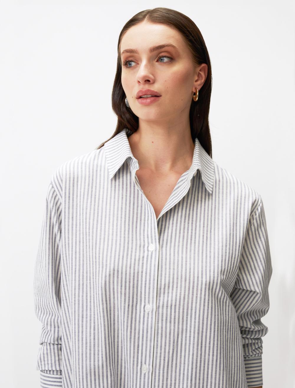 Loose Fit Shirt Collar Long-Sleeve Shirt - 24SG160010
