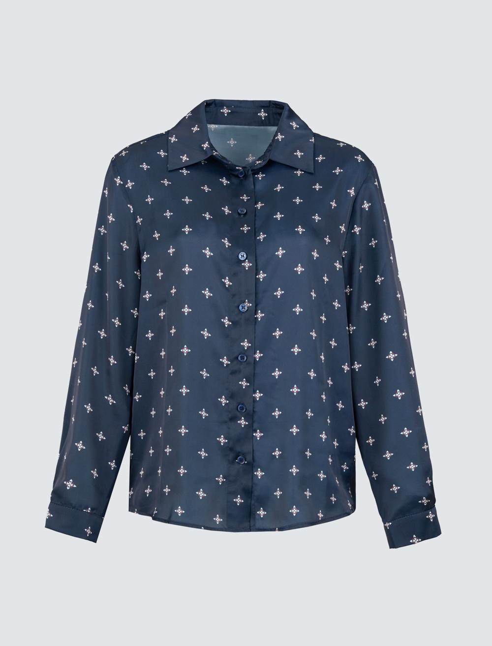 Long Sleeved Patterned Satin Shirt
