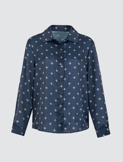 Long Sleeved Patterned Satin Shirt