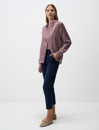 Patterned Long Sleeve Satin Shirt