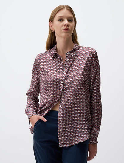 Patterned Long Sleeve Satin Shirt