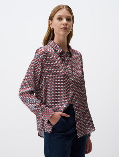 Patterned Long Sleeve Satin Shirt