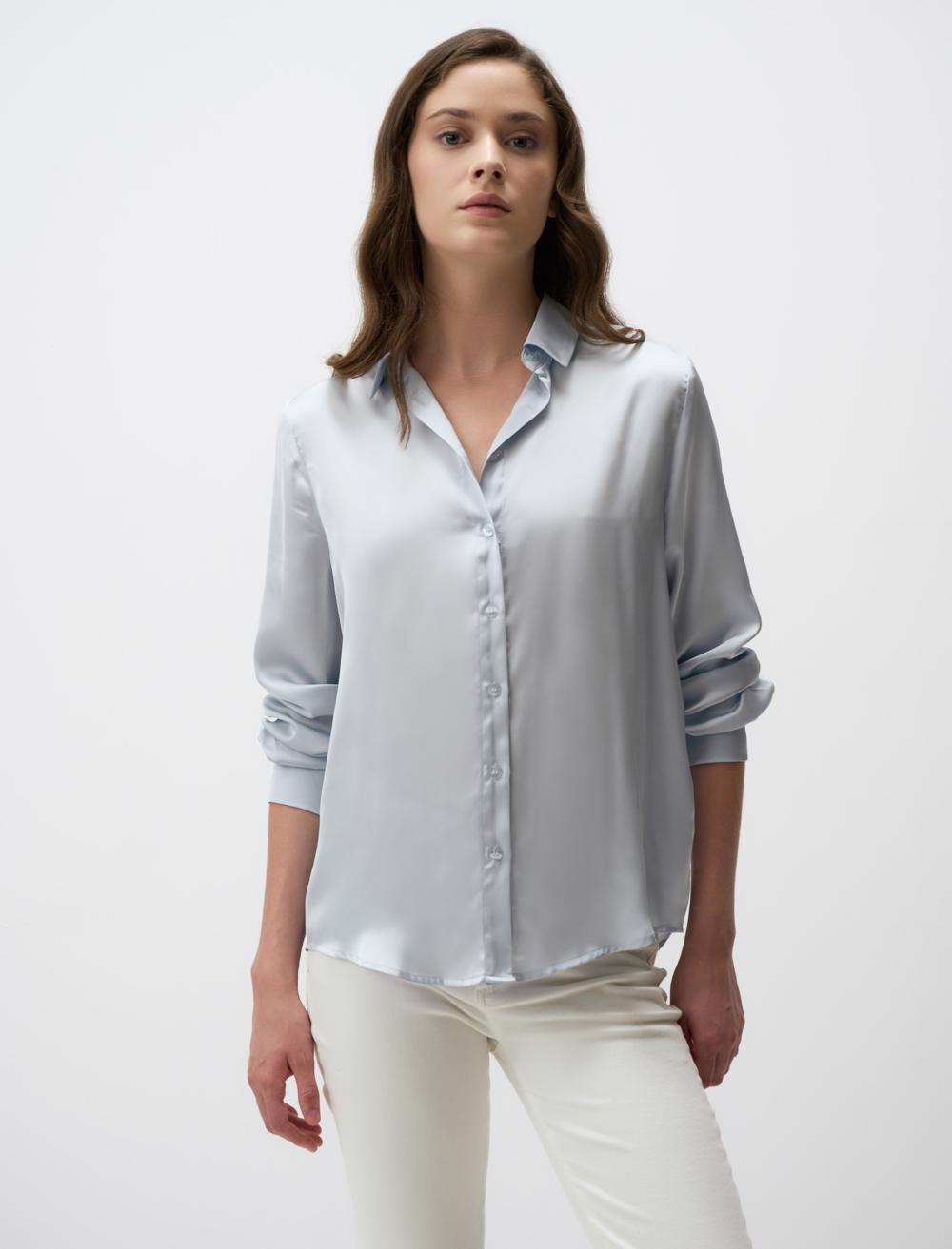 Long Sleeve Elegant Satin Shirt - 4WW171749