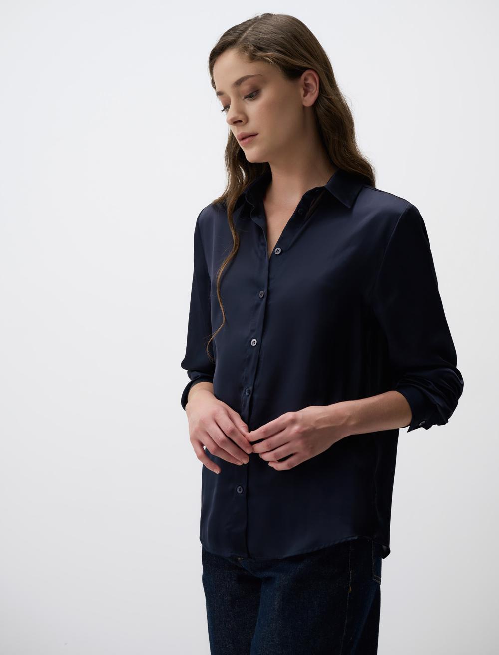 Long Sleeve Elegant Satin Shirt - 4WW171749