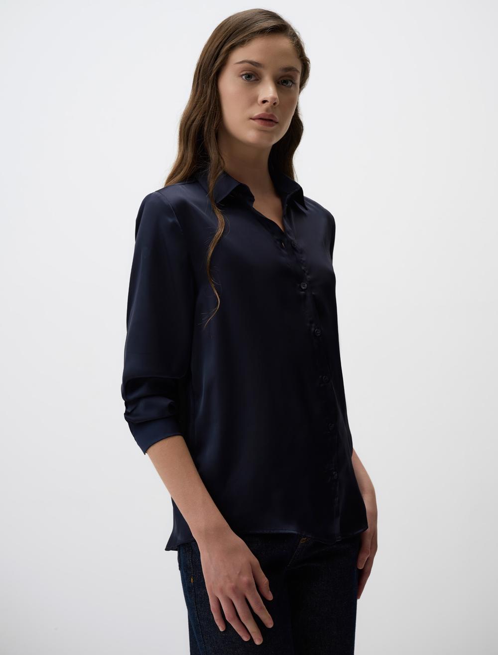 Long Sleeve Elegant Satin Shirt - 4WW171749
