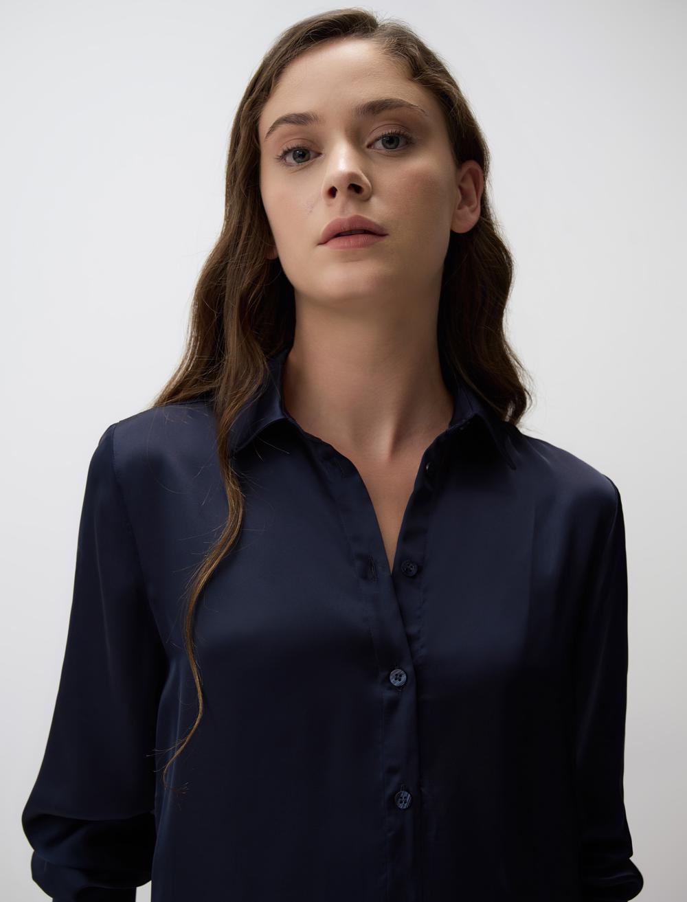 Long Sleeve Elegant Satin Shirt - 4WW171749