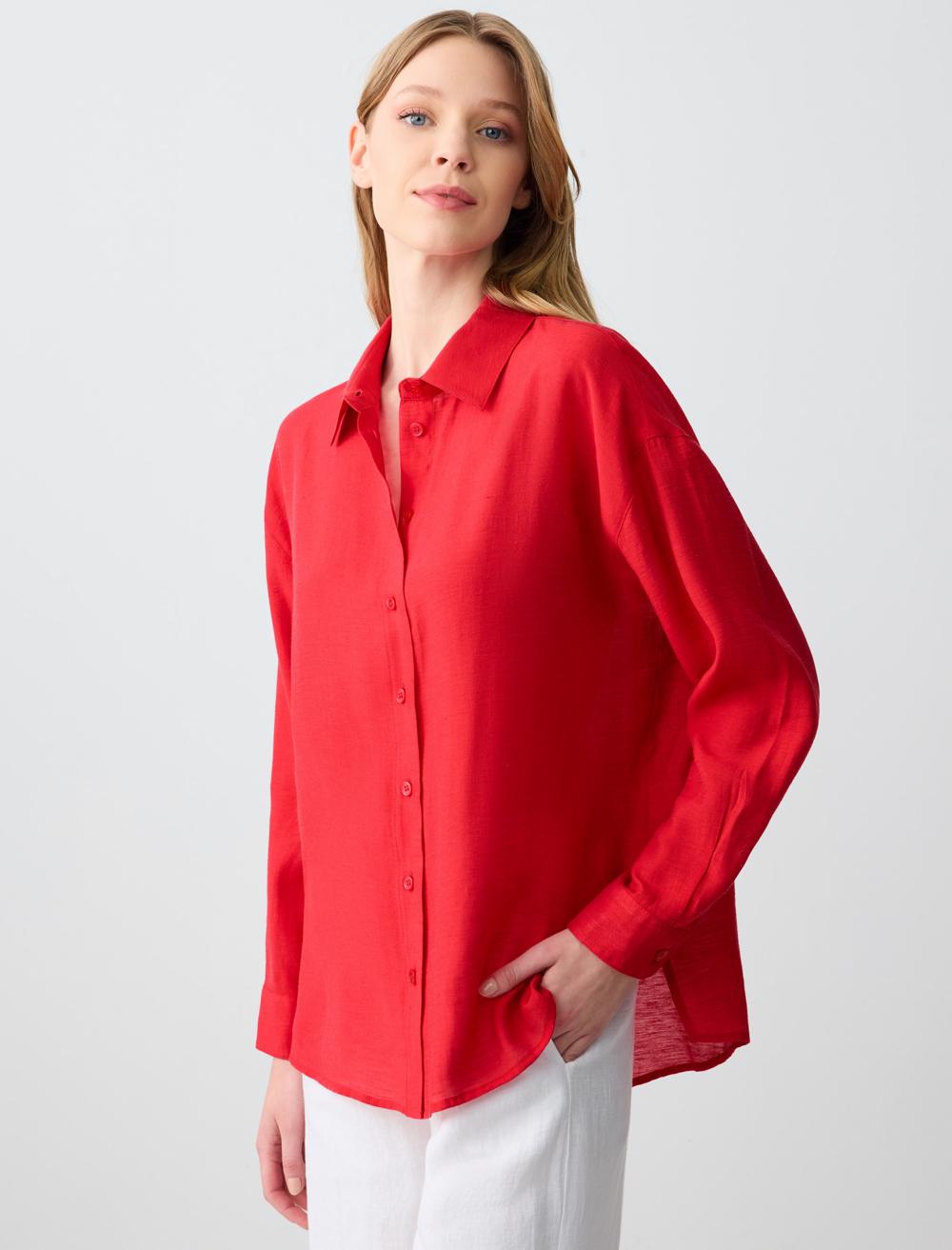 Loose Fit Shirt Collar Long-Sleeve Shirt - 5SW082559