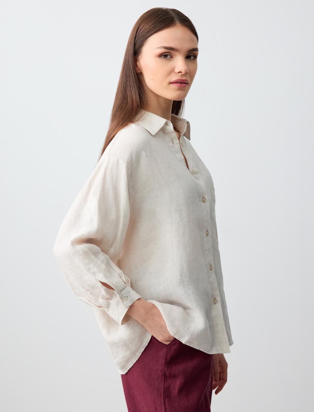 Loose Fit Shirt Collar 3/4 Length-Sleeve Shirt - 5SW082587