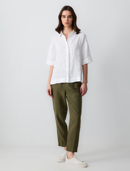 Straight Cut Short Sleeve Woven Linen Shirt