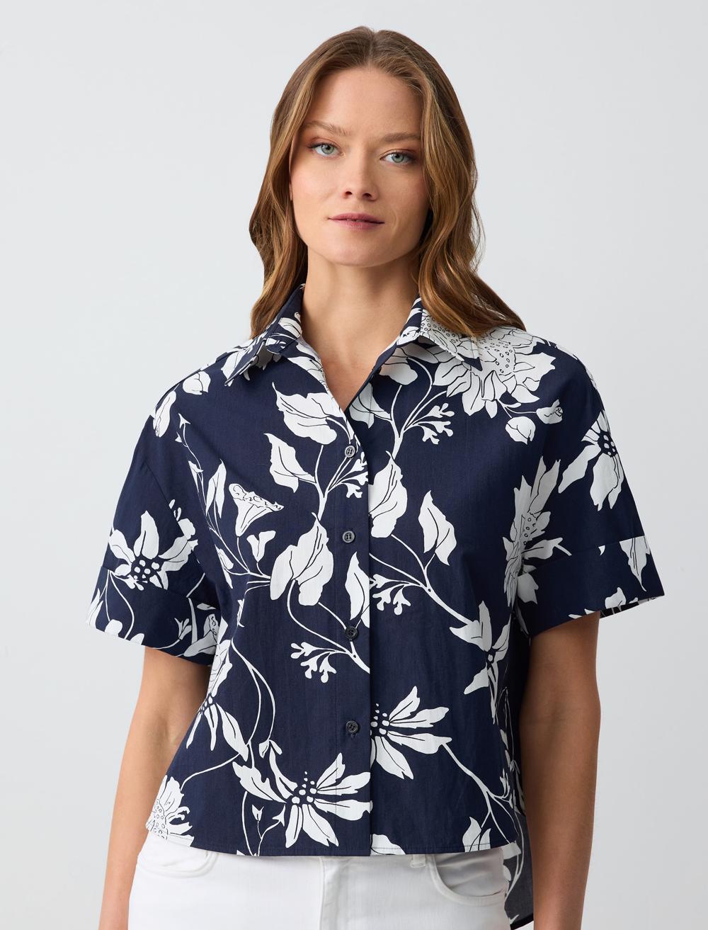 Loose Fit Shirt Collar Short-Sleeve Shirt - 5SW083096