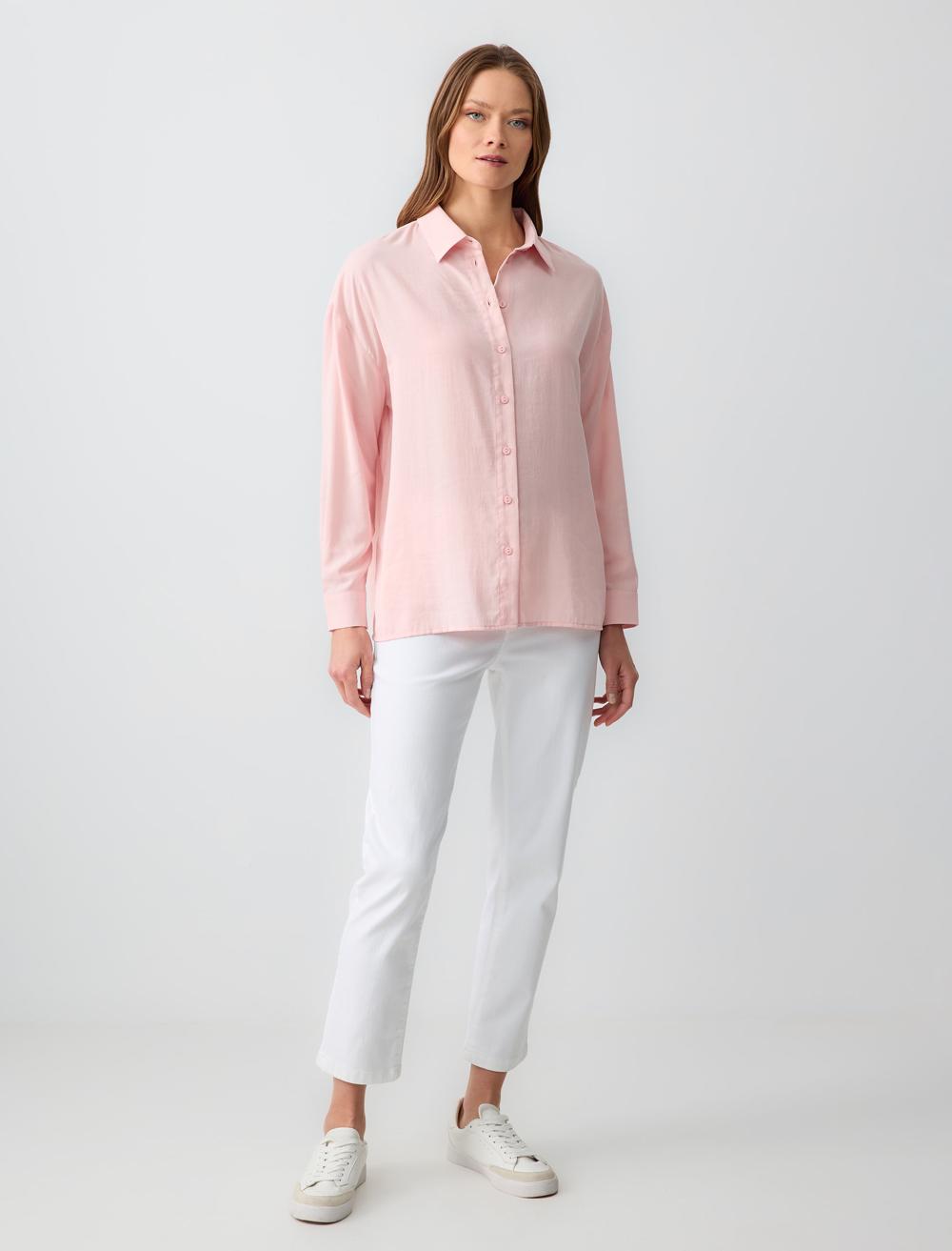 Loose Fit Shirt Collar Long-Sleeve Shirt - Light Pink - 5SW083603614