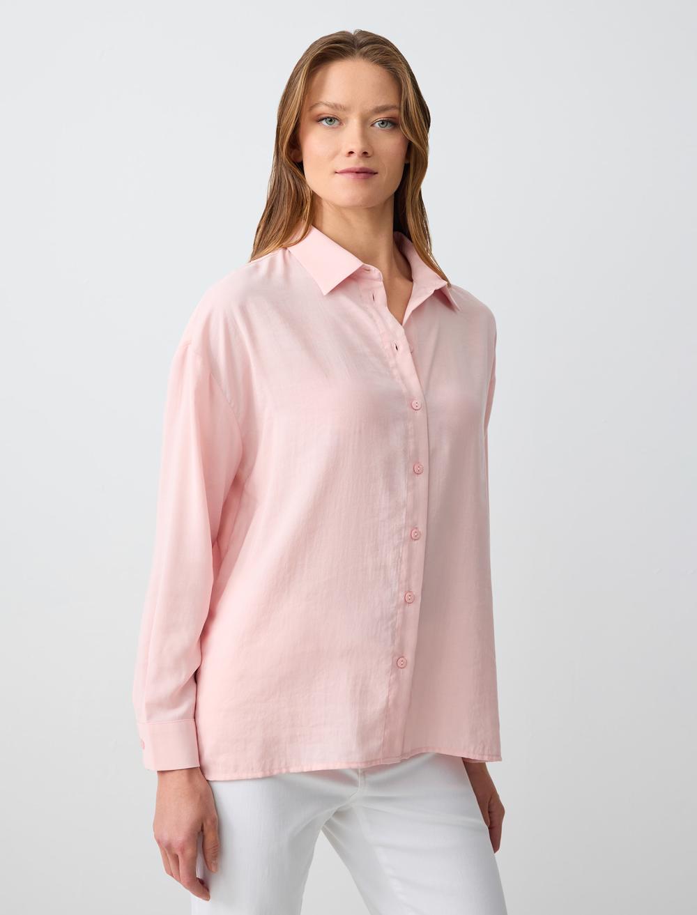 Loose Fit Shirt Collar Long-Sleeve Shirt - Light Pink - 5SW083603614