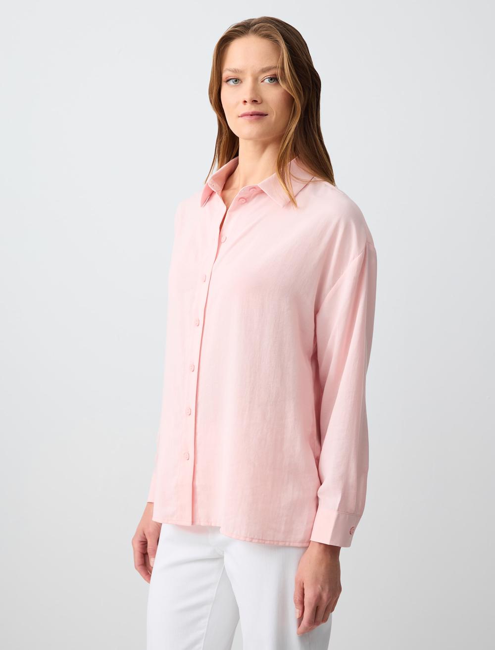 Loose Fit Shirt Collar Long-Sleeve Shirt - Light Pink - 5SW083603614